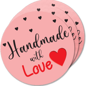 "Handmade With Love" Stickers Pink Round 100PCS