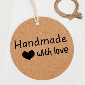 Handmade With Love Hangtags Kraft Card Brown Round 2.5 inches100pcs