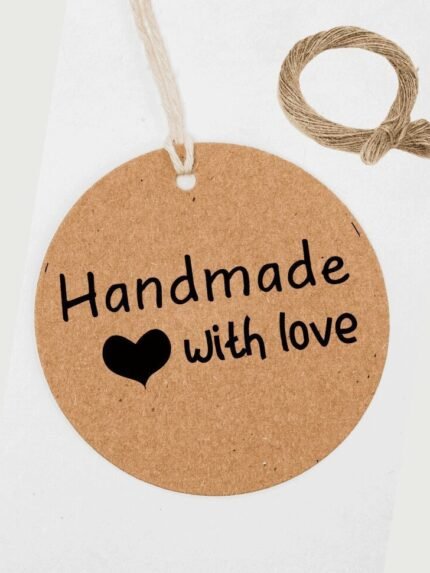 Handmade With Love Hangtags Kraft Card Brown Round 2.5 inches100pcs