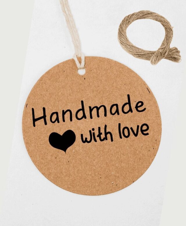 Handmade with Love Tags,100 PCS Kraft Paper Gift Tags with Jute Twine ...