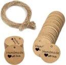 Handmade with Love Tags,100 PCS Kraft Paper Gift Tags with Jute Twine