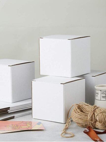 White Corrugated Box Packaging 4x4x4 Inches Square