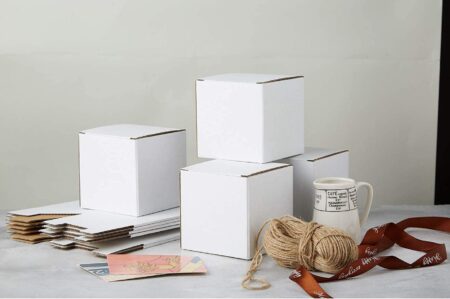 White Corrugated Box Packaging 4x4x4 Inches Square