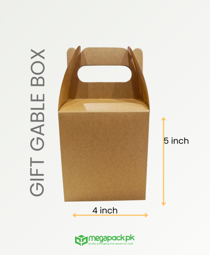 Kraft Gable Gift Boxes with Handles 4x3.75x5 Inches - Image 2