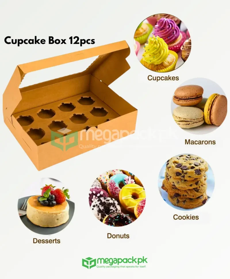 Cupcake Box 12pcs Cupcake Box 13x10x3.5 Inches,Cupcake box,kraft bakery box,cupcake container,bakery carrier box,cupcake packaging,12 cupcake holder,window cupcake box,eco-friendly bakery box,muffin box,pastry box,kraft bakery box Lahore,cupcake packaging Karachi,bakery carrier box Islamabad