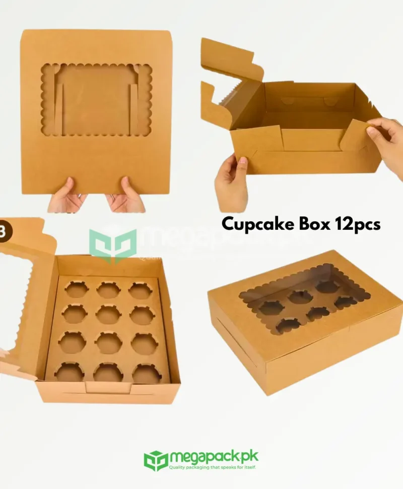 Cupcake Box 12pcs Cupcake Box 13x10x3.5 Inches,Cupcake box,kraft bakery box,cupcake container,bakery carrier box,cupcake packaging,12 cupcake holder,window cupcake box,eco-friendly bakery box,muffin box,pastry box,kraft bakery box Lahore,cupcake packaging Karachi,bakery carrier box Islamabad