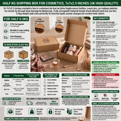 Half KG Shipping Box for Cosmetics 7x7x2.5 Inches Pakistan