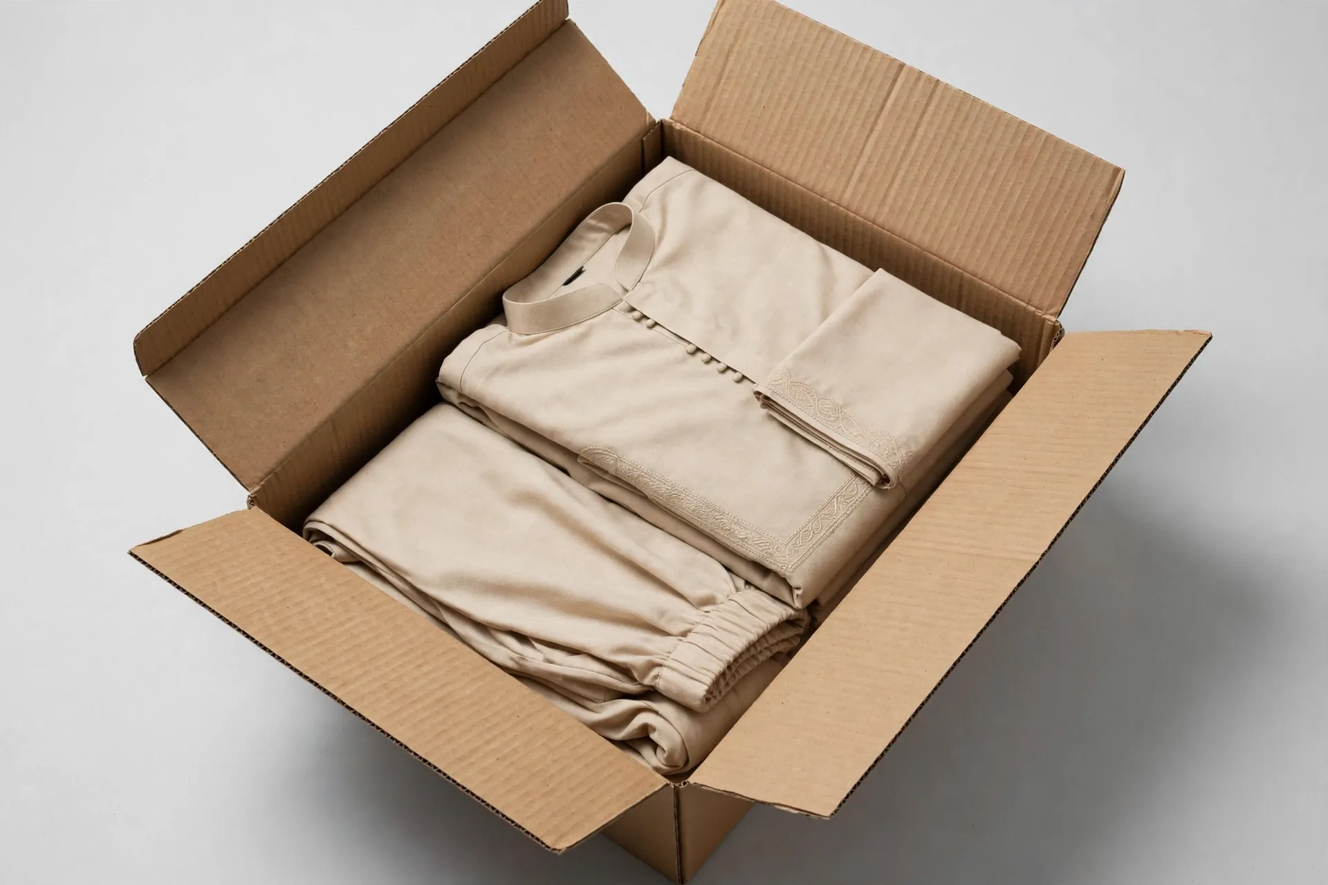 mailer box 10x8x3 3 apparel fit Mailer box 10x8x3.3 with folded 2 piece shalwar kameez suit inside