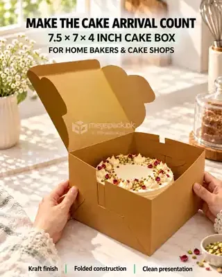 1 Pound Cake Box 7.5x7x4 Inches Brown Kraft - kraft cake box for home bakers and cake shops by MegaPack Pakistan