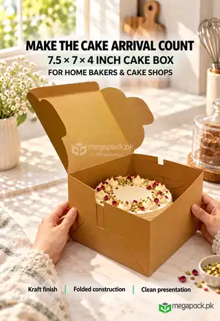 1 Pound Cake Box 7.5x7x4 Inches Brown Kraft - kraft cake box for home bakers and cake shops by MegaPack Pakistan
