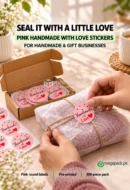 Handmade With Love Stickers Pink Round 100PCS - custom packaging by MegaPack Pakistan