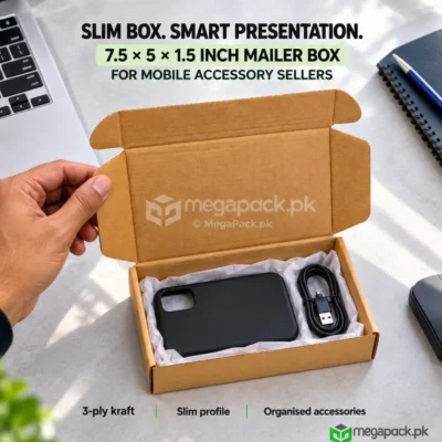 7.5x5x1.5 Inch E-Commerce Box for Mobile Covers & Accessories - custom packaging by MegaPack Pakistan