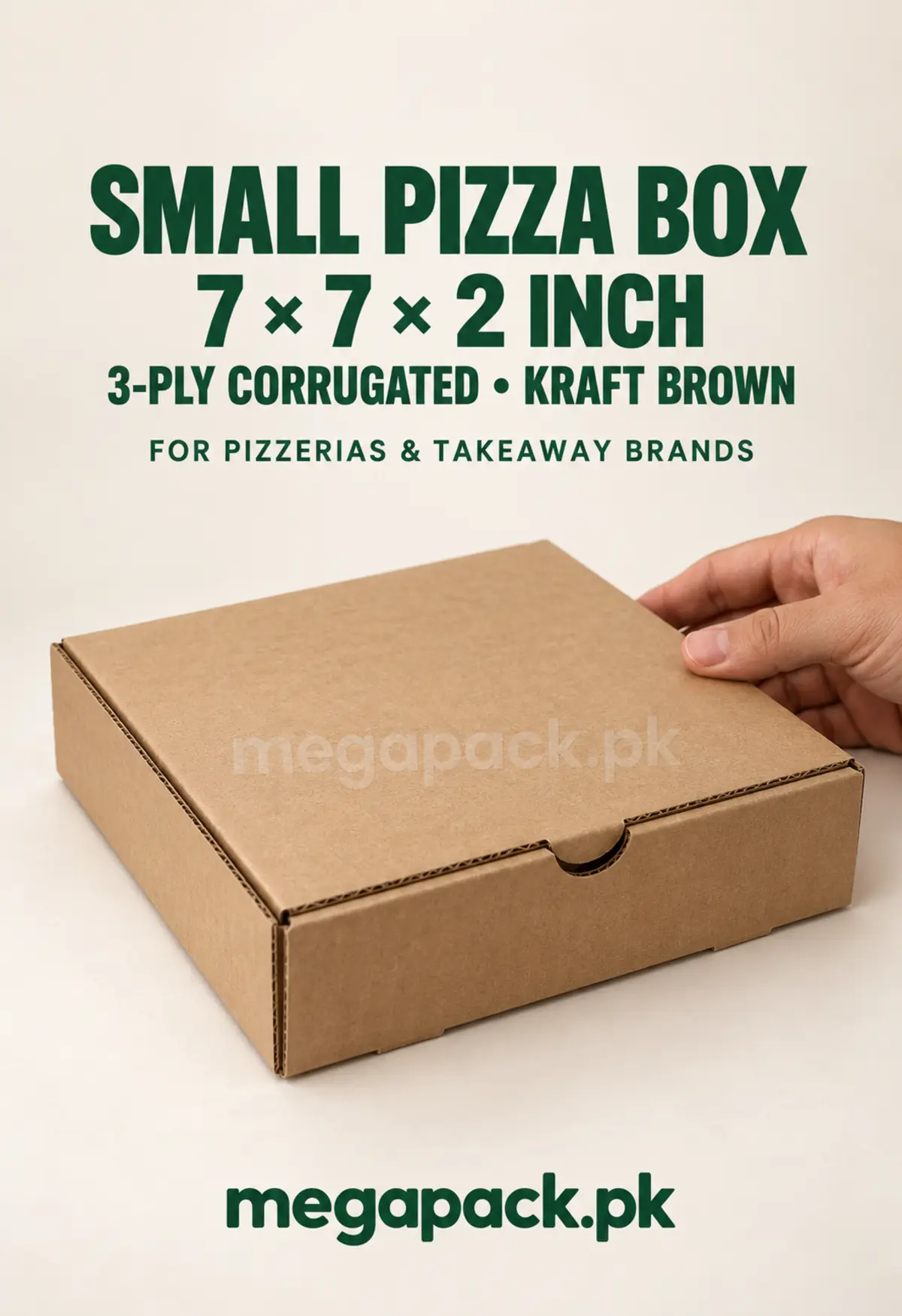 megapack 7x7x2 pizza box angle 2 Small pizza box 7x7x2 kraft closed front and side view