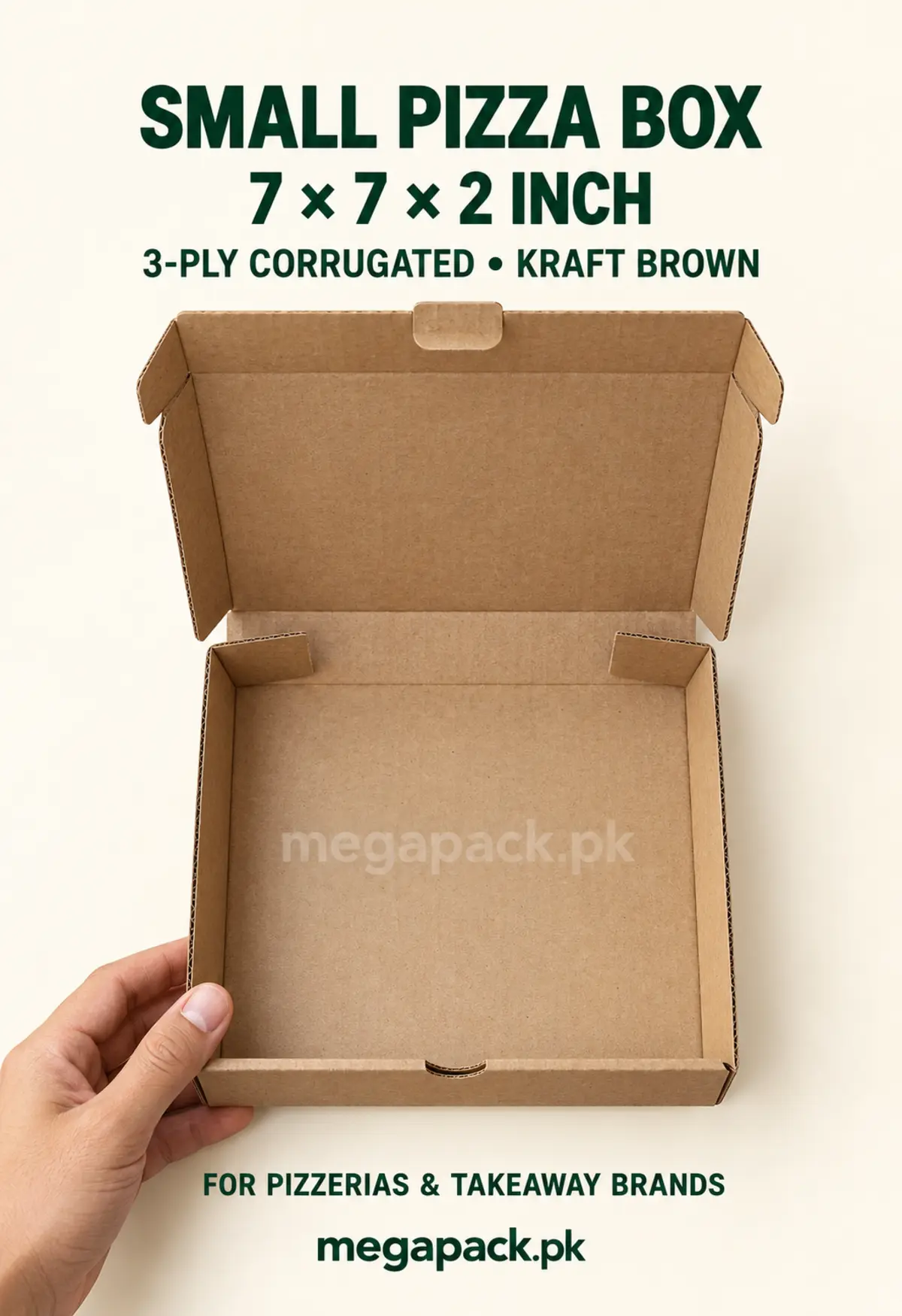megapack 7x7x2 pizza box angle 3 Small pizza box 7x7x2 kraft empty overhead interior view
