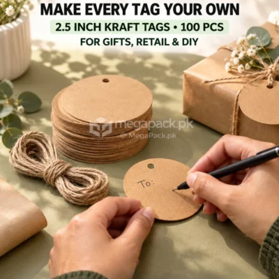Blank Hangtags Kraft Card Round 2.5 Inches 100pcs Packet - custom packaging by MegaPack Pakistan