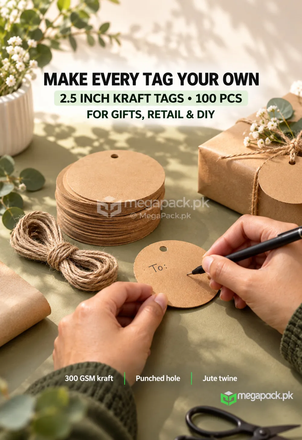 megapack blank hangtags kraft card round 2 5 inches ugc Blank Hangtags Kraft Card Round 2.5 Inches 100pcs Packet - custom packaging by MegaPack Pakistan