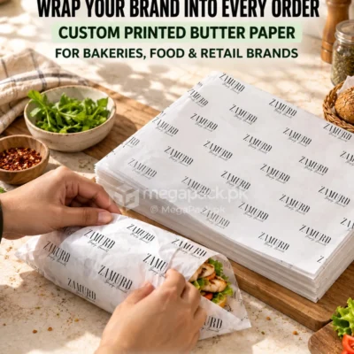 Custom Butter Paper Printing Pakistan Food-Safe Logo Wraps - custom packaging by MegaPack Pakistan