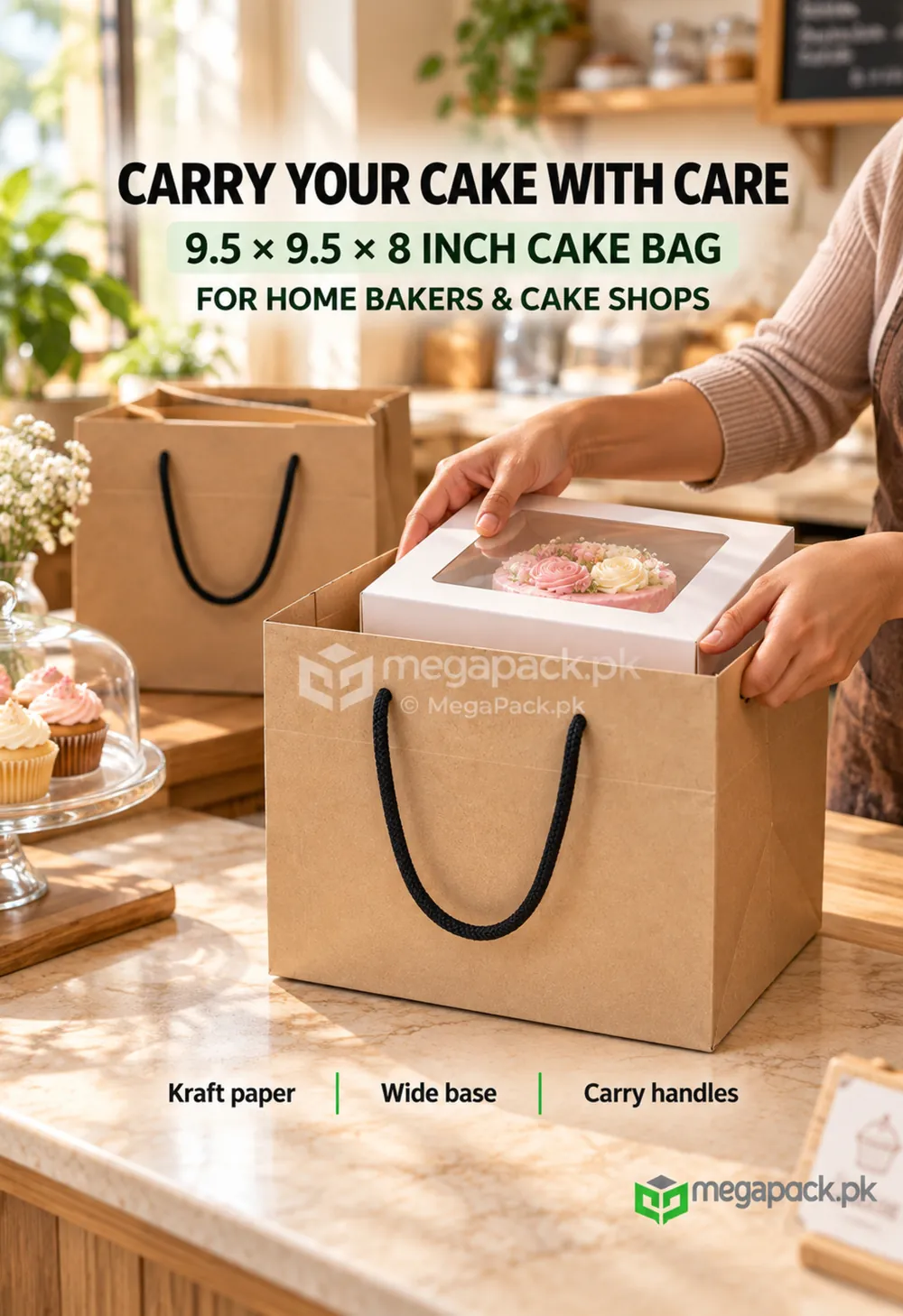 megapack cake bags 1 pound brown 9 5x9 5x8 inches ugc Cake Bags 1 Pound Strong Kraft Paper Bags - custom packaging by MegaPack Pakistan
