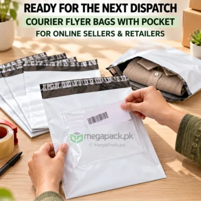 Courier Flyer Bags For Parcel Packing With Pocket (Poly) - custom packaging by MegaPack Pakistan