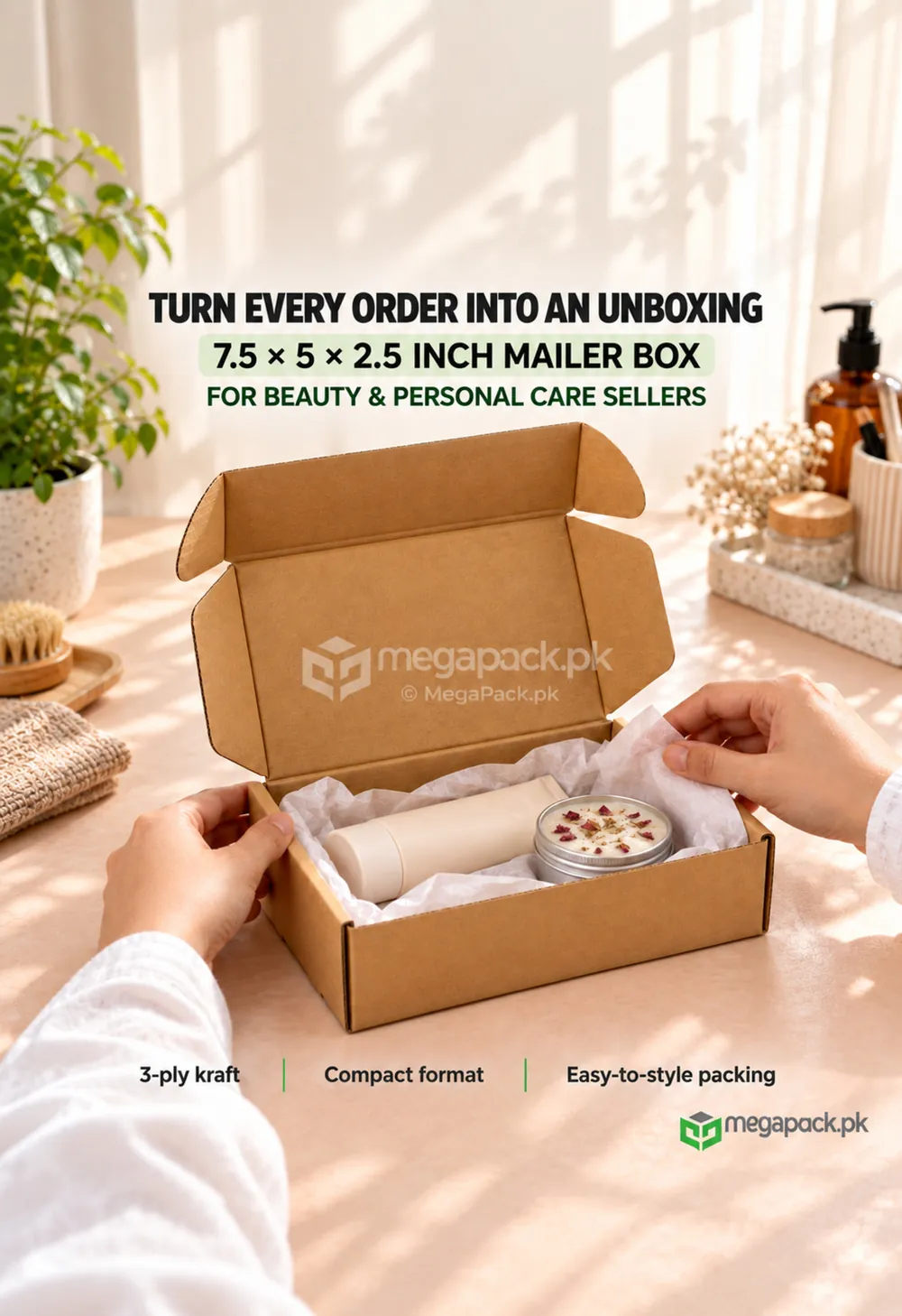 megapack e commerce mailer shipping box 7 5x5x2 5 inches ugc E-Commerce Shipping Box 7.5x5x2.5 Inches - custom packaging by MegaPack Pakistan