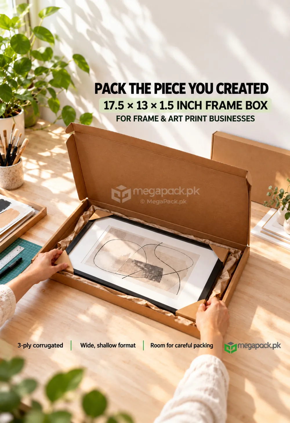 megapack frame shipping box for ecommerce ugc Frame Shipping Box 17.5x13x1.5 Inches for A3 Frames - custom packaging by MegaPack Pakistan
