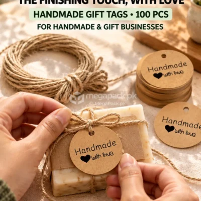 Handmade with Love Tags 100 PCS Kraft Paper Gift Tags - custom packaging by MegaPack Pakistan