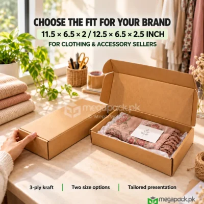 Kraft 3-Ply Mailer Shipping Box 11.5x6.5x2 or 12.5x6.5x2.5 Inches - custom packaging by MegaPack Pakistan
