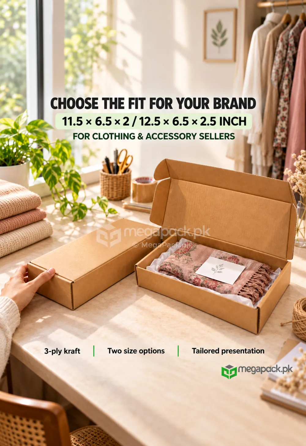 megapack kraft 3 ply mailer shipping box 11 5x6 5x2 or 12 5x6 5x2 5 inches ugc Kraft 3-Ply Mailer Shipping Box 11.5x6.5x2 or 12.5x6.5x2.5 Inches - custom packaging by MegaPack Pakistan