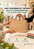 Kraft Bag Large 15.5x10x3.25 Inches For Shopping, Clothing, Retail - custom packaging by MegaPack Pakistan