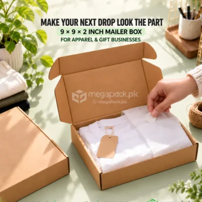 Brown Mailer Box 9x9x2 Inches for Apparel & Gift Sets - custom packaging by MegaPack Pakistan