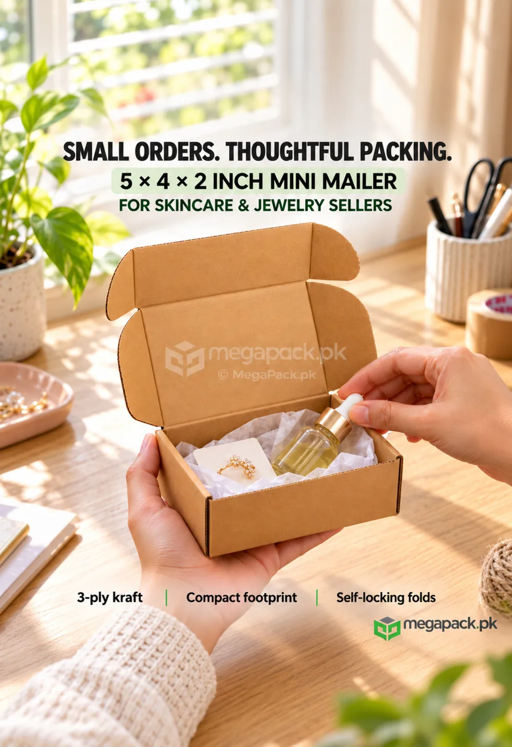 megapack mini kraft shipping box 5x4x2 inches ugc 5x4x2 Mini Kraft Shipping Box for Skincare & Jewelry - custom packaging by MegaPack Pakistan
