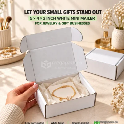 Mini White Mailer Box 5x4x2 Inches for Jewelry Shipping - custom packaging by MegaPack Pakistan