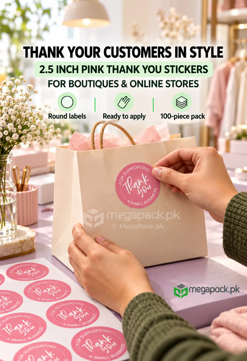 megapack thank you sticker 2 5 inches pack 100pc ugc Thank You Sticker 2.5 Inches Pack-100pc - custom packaging by MegaPack Pakistan