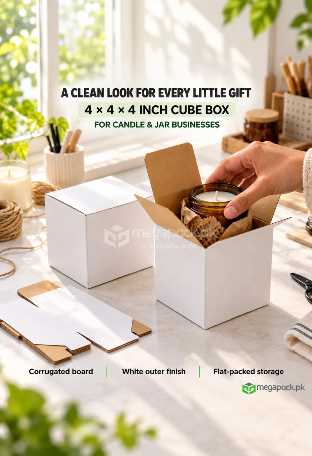 megapack white corrugated box 4x4x4 inches ugc White Corrugated Box 4x4x4 Inches Square Box - custom packaging by MegaPack Pakistan